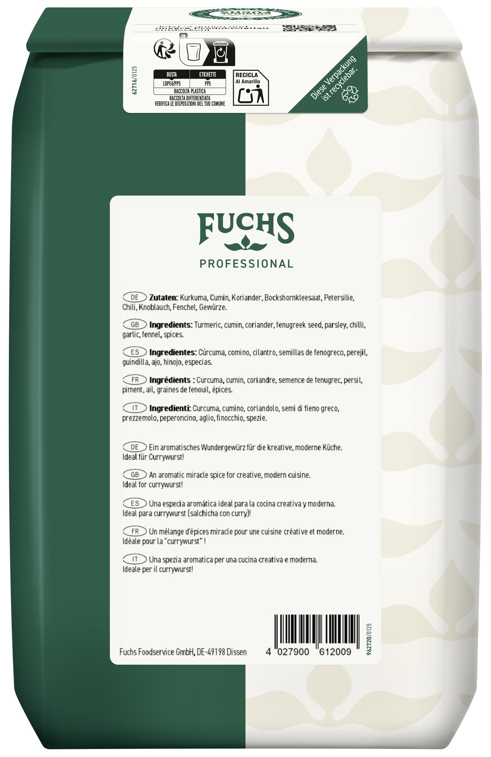 Fuchs Professional - Curry english style "Goldelefant" | Zum Würzen von Suppen, Saucen und Reisgerichten | Profi-Qualität für Großverbraucher und Gastronomie | 1 kg im recyclebaren Beutel 2
