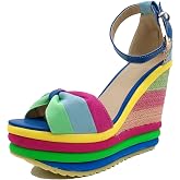 Starella Colorful Wedge Heel Sandals for Women Boho Platform Espadrilles Dress Sandal with Ankle Strap