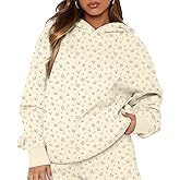 BAIGRAM Women Oversized Ditsy Floral Fleece Hoodies Snowflake Print Hooded Sweatshirt 2025 Y2K Aesthetic Fall Pullover