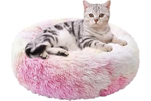 Aurako Cat Bed Dog Bed Round Cushion Pet Bed Mat Ultra Soft Plush Donut Sofa Comfortable Pillow Machine Washable Pet Cuddle Beds for Kitten Small Medium Large Dogs Cats 16" Iridescent