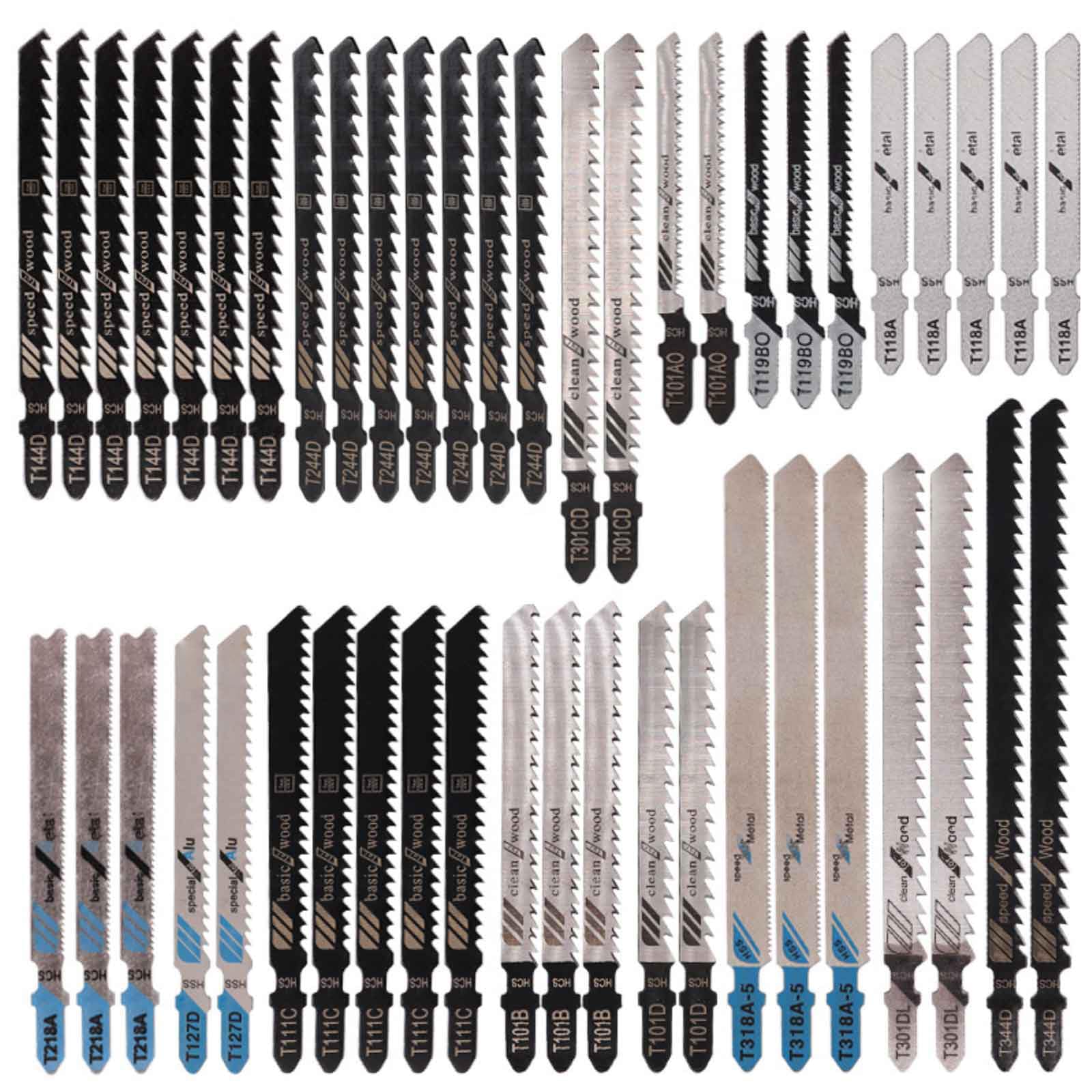 Photo 1 of 48pcs Jigsaw Blades, Contractor Assorted T Shank Jig Saw Blades Set, Multi-Purpose HCS/HSS Saw Blades for Wood, Plastic, Metal Cutting