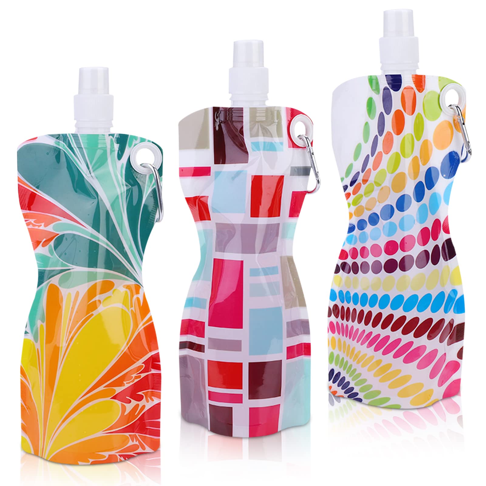 Soft Water Bottle, Flask Running Water Bottle Collapsible Water Bottle Foldable Running Hydration Flask with Carabiner Clip for Running, Hiking, Cycling, Climbing, 580ml