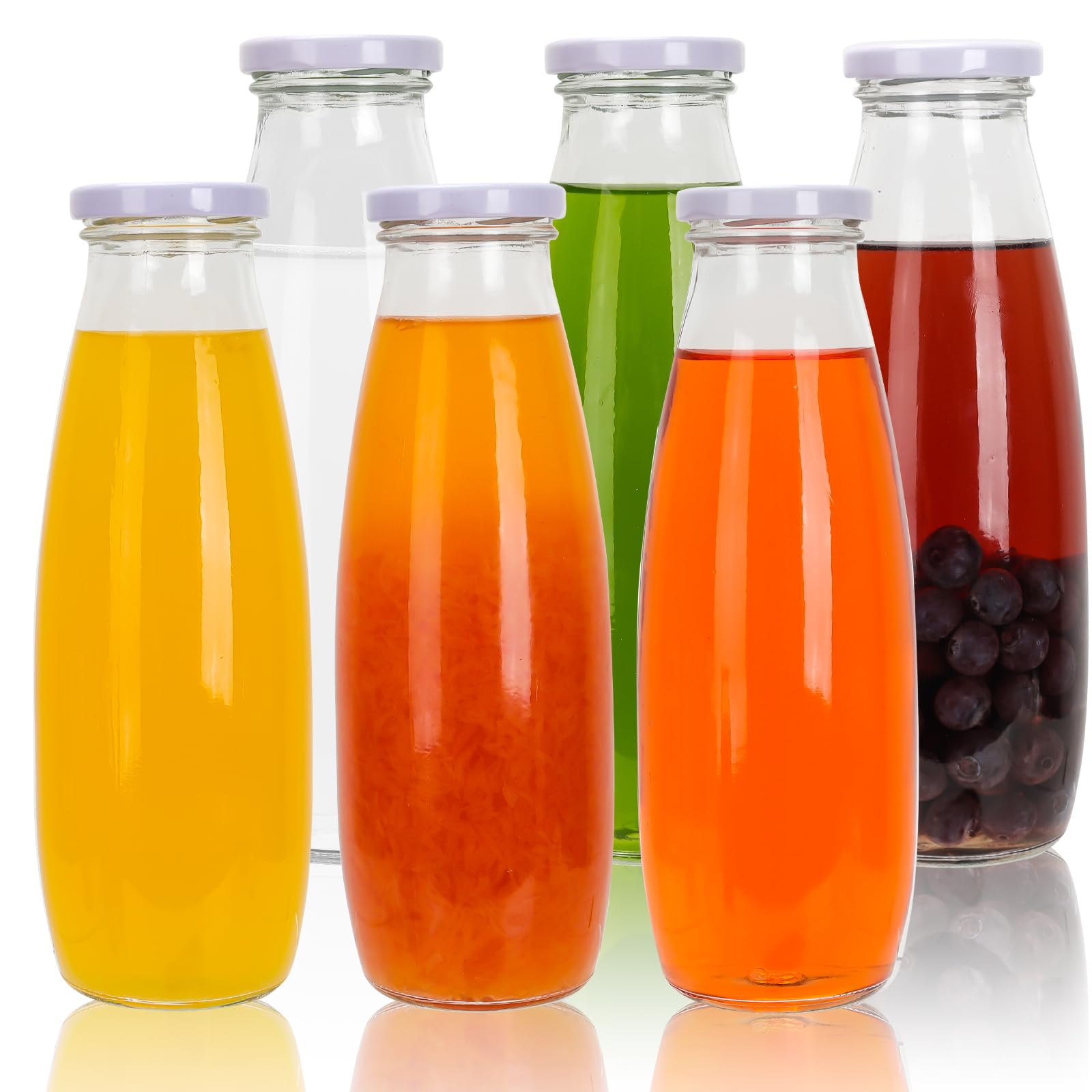 SHiZAK 6 Pack 16 oz / 480 ml Clear Glass Milk Bottles with Lids (Tinplate). Glass Drinking Bottles for Juicing, Water, Honey, Vintage Jars With 10 Labels and 1 Pen