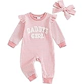 Ursobutegl Newborn Baby Girls Romper Outfits Daddy's Girl Embroidery Striped Ruffle Jumpsuit Bodysuit Fall Winter Clothes
