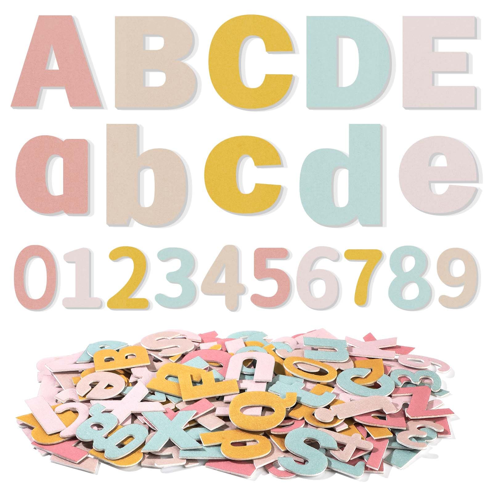 Photo 1 of Breling 310 Pieces Felt Bulletin Board Letters Sticker with Number, 2" Bulk Self Adhesive ABC Upper Lowercase Sticky Letter for Poster, Bulletin Board, Classroom(Boho Color)