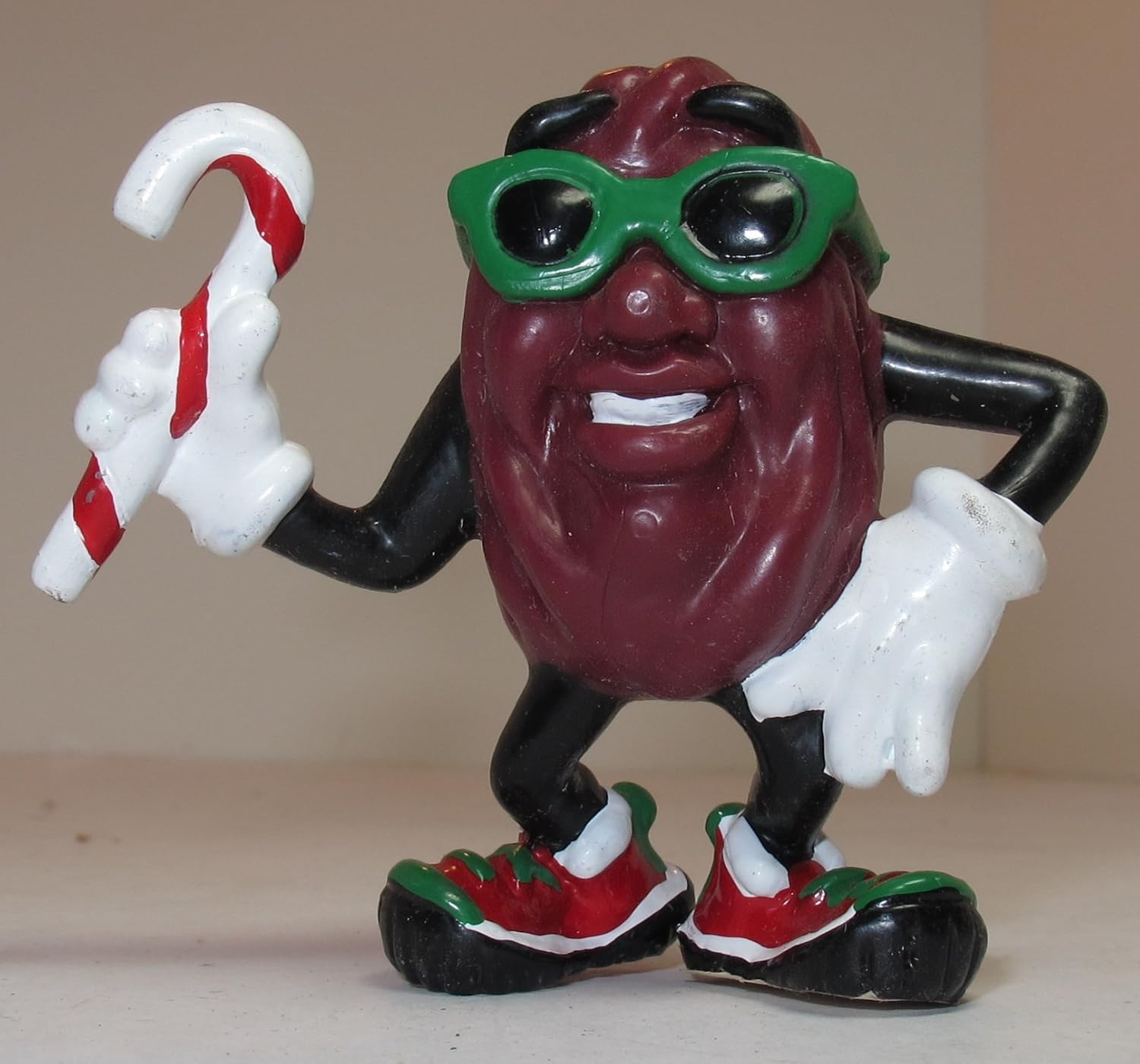 Christmas California Raisin Candy Cane Vintage Figurine 3" Plastic