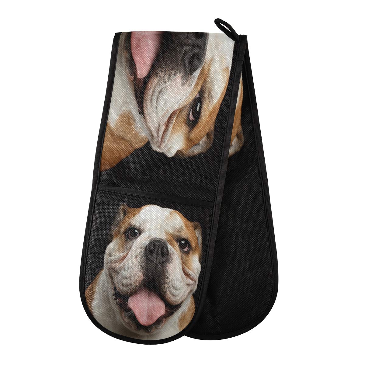 ZZXXB Cute Bulldog Double Oven Mitt Heat Resistant Non-Slip Kitchen Gloves Extra Long 7" x 35" for Cooking Baking Barbecue Grilling