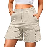 LYHIPSS Cargo Shorts Women Bermuda Knee Length Long Hiking Shorts with Pockets Elastic Waist for Summer Casual Trendy Outfits