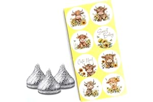 Highland Cow Candy Stickers by Adore By Nat – Rustic Sunflower Bee Baby Shower Favor Labels – 0.75" Round Stickers for Chocol