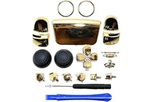 NSlikey Chrome ABXY Dpad Triggers Buttons Replacement Button Mod Kit +Accent Rings with Tool for Sony PS5 Controller (Chrome Gold)