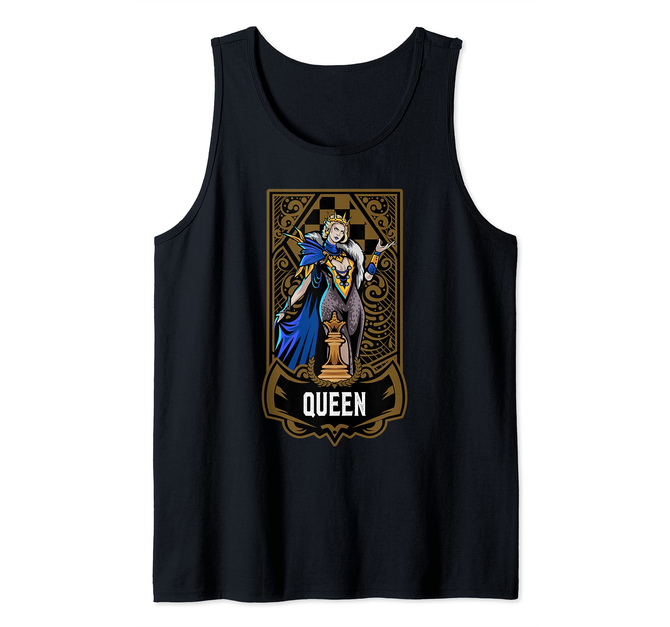 Queen Chess Game Piece Chess Club Players Gambit Blue Team Tank Top