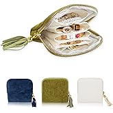 Stratalife Travel Jewelry Case Organizer for Women Valentine's Day Gift Portable Velvet Pouches for Travel Essentials Jewelry Crystal Bracelets Necklace Storage, Ring Holder Green Tassel