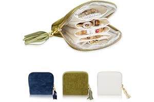 Stratalife Travel Jewelry Case Organizer for Women Portable Jewelry Box with Small Pouches for Gemstones Healing Crystal Bracelets, Necklace Bangles Storage, Pendants Ring Holder Zipper, Green Tassel