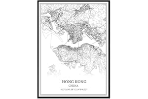 TANOKCRS Hong Kong China Map Wall Art Canvas Print Poster Artwork Unframed Modern Black and White Map Souvenir Gift Home Decor