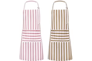 scenicamp 2 Pack Kitchen Apron, Adjustable Striped Aprons with Pockets, Waterproof Cooking Kitchen Apron for Women Men Baking