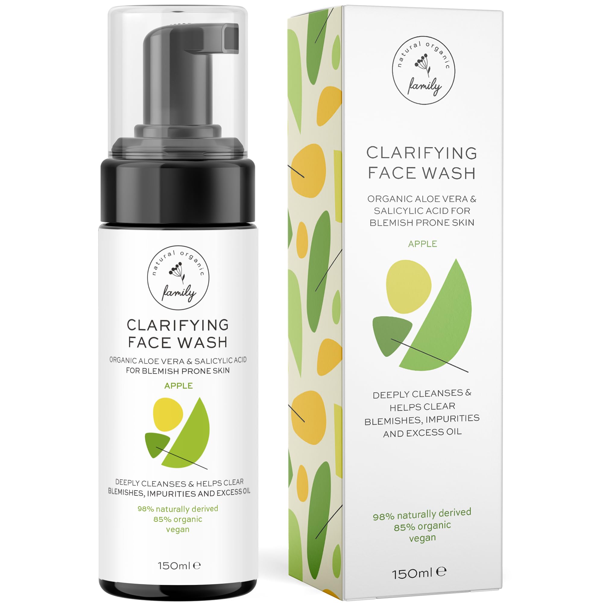 The Natural and Organic Family Clarifying Face Wash with Salicylic Acid - Facial Cleanser for Oily, Normal, and Combination Skin - Exfoliating, Pore Minimizing Formula for Teens and Kids Face Wash