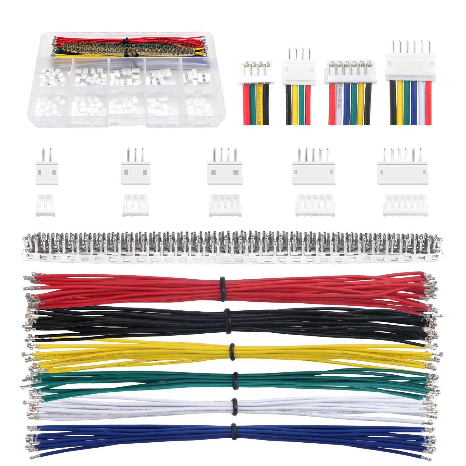 Lyeteung 420 PCS 1.5mm JST-ZH Connector Kit, JST-ZH 2/3/4/5/6 Pin Housing Female and Male Connector Plug, with 26AWG Pre-Crimped Cables Wire and Female Pin Crimp Terminal (Double)