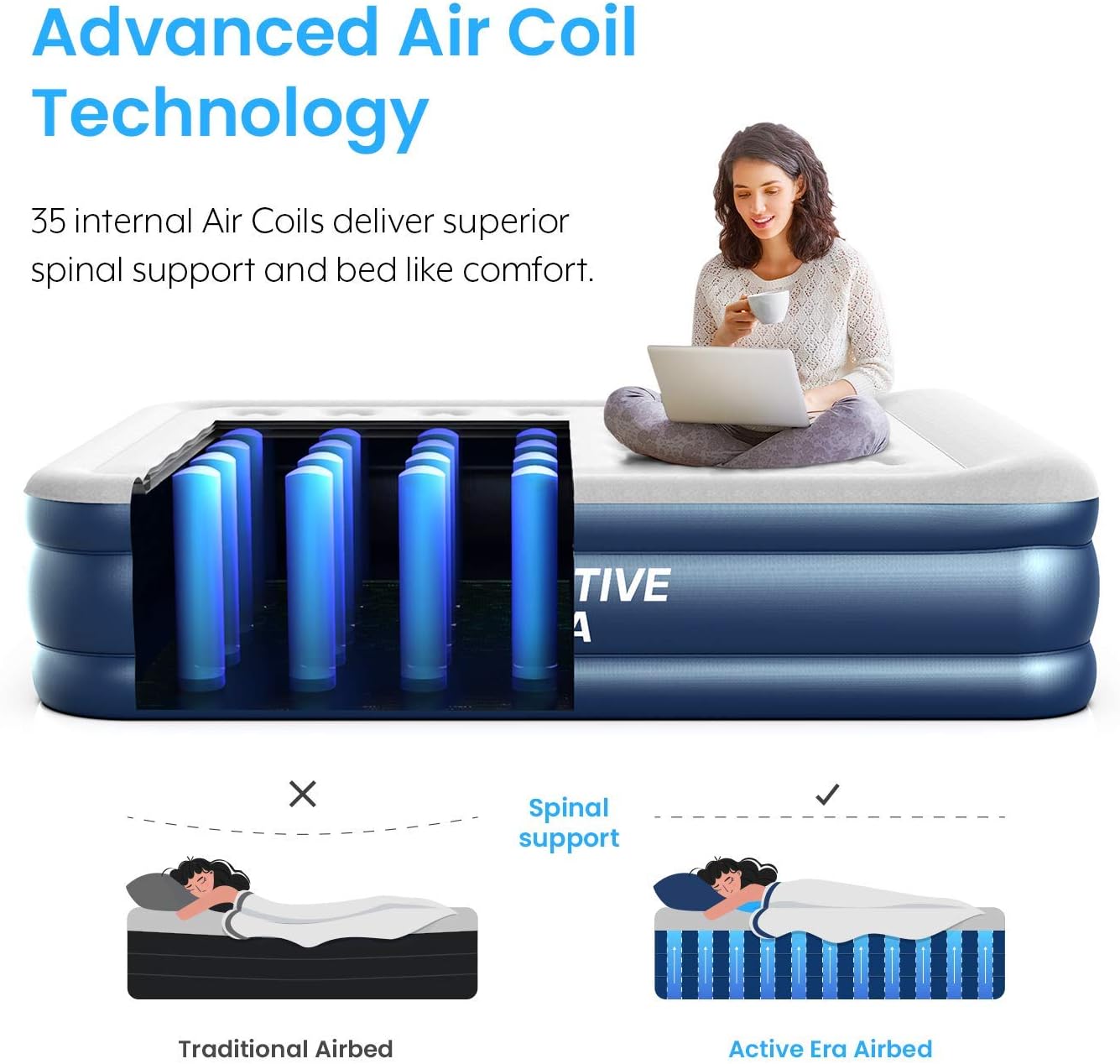 Active Era Premium King Size Inflatable Mattress, Blue, 203 x 152 x 35 cm - Image 3
