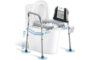 LOTUHILL Raised Toilet Seat with Handles, Height and Width Adjustable FSA/HSA Eligible Toilet Seat Risers for Seniors 400lb Cozy Padded Raised Toilet Seat for Elderly, Handicap and Disabled Silver
