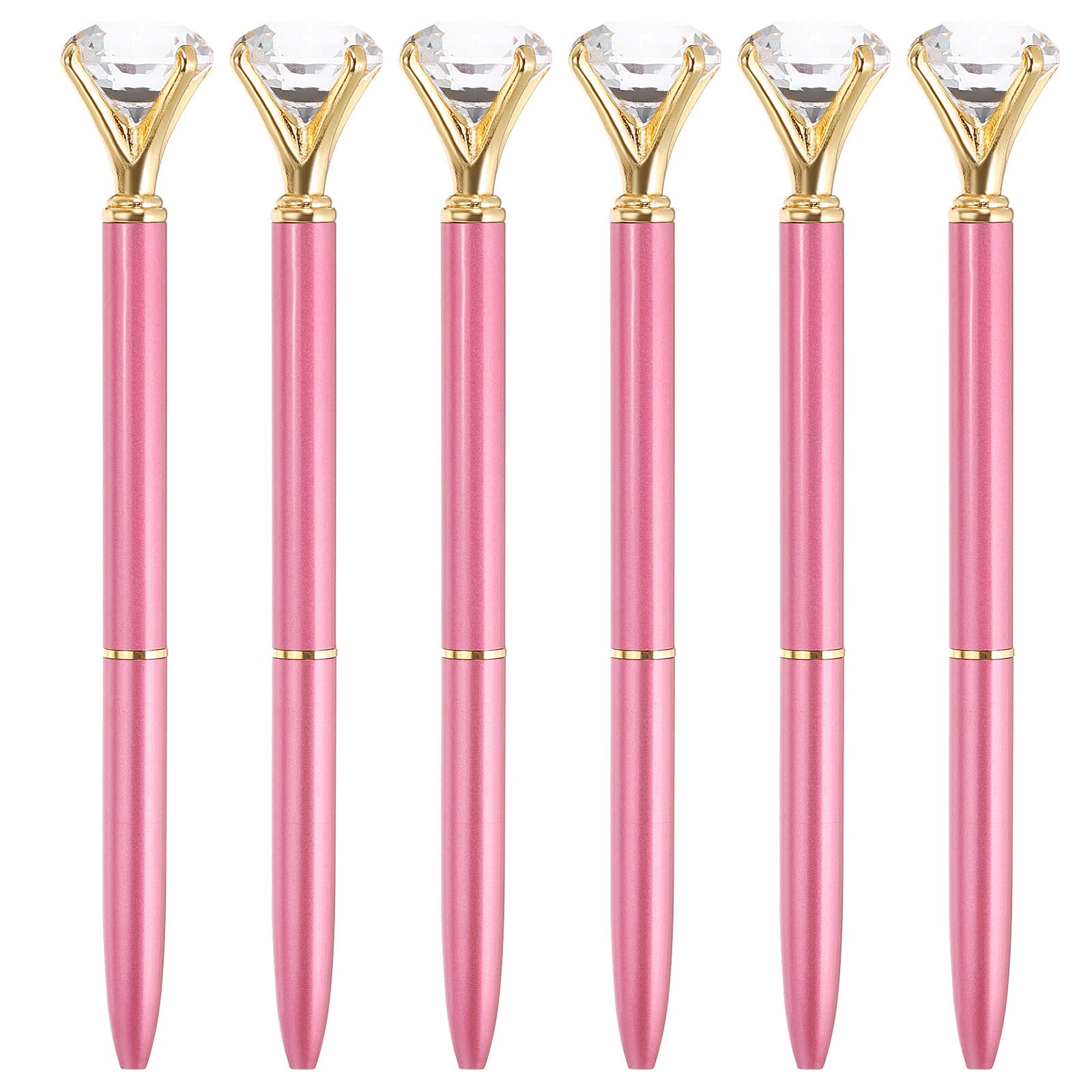 PATIKIL Black Ink Ballpoint Pen, 6 Pack Crystal Diamond Twist Metal Pen 1.0mm Medium Point for Note Taking Journaling Style 1, Purple