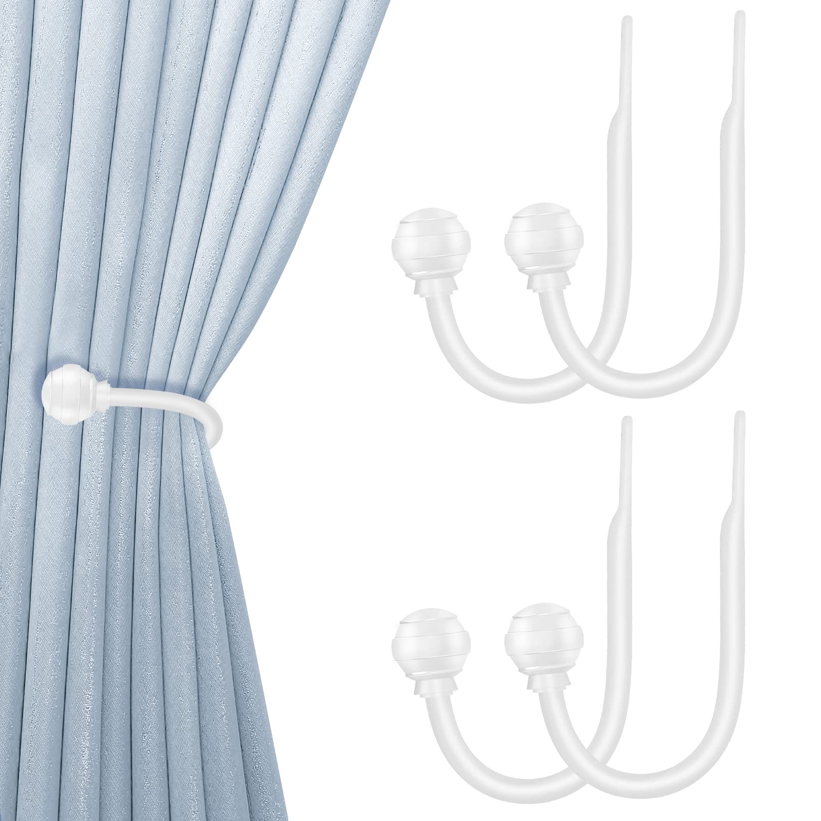 Hion Curtain Holdbacks White, 4pcs Wall-Mounted Metal Curtain Tie Backs Curtain Hooks Holders for Hanging Curtains Other Items