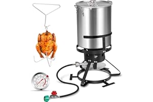 RYHOFOUD 30QT Turkey Fryer with Boiler Steamer Set Basket & 55000BTU Propane Burner, Outdoor Deep Fryer & Seafood Crawfish Boil Pot with Thermometer, Marinade Injector, Turkey Rack & Rack Lifter