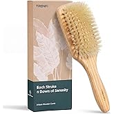 TRENFI 100% Boar Bristle Hair Brush - Soft Natural Bristle Wooden Paddle Brush for Fine Thin Hair - Distributes Scalp Oils for Smooth Shine - Solid Red Oak Handle for Women and Men