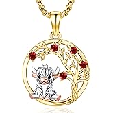 DRINSPER Highland Cow Necklace for Women Cows Pendant 925 Sterling Silver Cute Animal Scottish Jewelry Gifts for Mom Birthday Mother's Day Daughter Graduation Valentine's Day