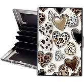 XPMPDYID Metal Wallet, Minimalist Aluminum Card Holder & Credit Card Wallets Leopard Print Heart Slim Mini Privacy Protection Card Case for Men & Women, 6 Slots Front Pocket Card Case