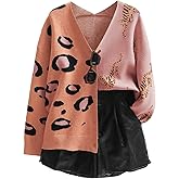 WDIRARA Women's Leopard Tiger Print Cardigan V Neck Long Sleeve Color Block Button Down Sweater Outwear