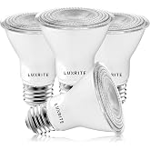 LUXRITE PAR20 LED Bulbs, 50W Equivalent, 2700K Warm White (4 Pack) | Dimmable LED Spotlight Bulb, Indoor Outdoor, 7W, 500 Lumens, Wet Rated, E26 Standard Base, UL Listed, CRI 80, 40&deg; Beam Angle