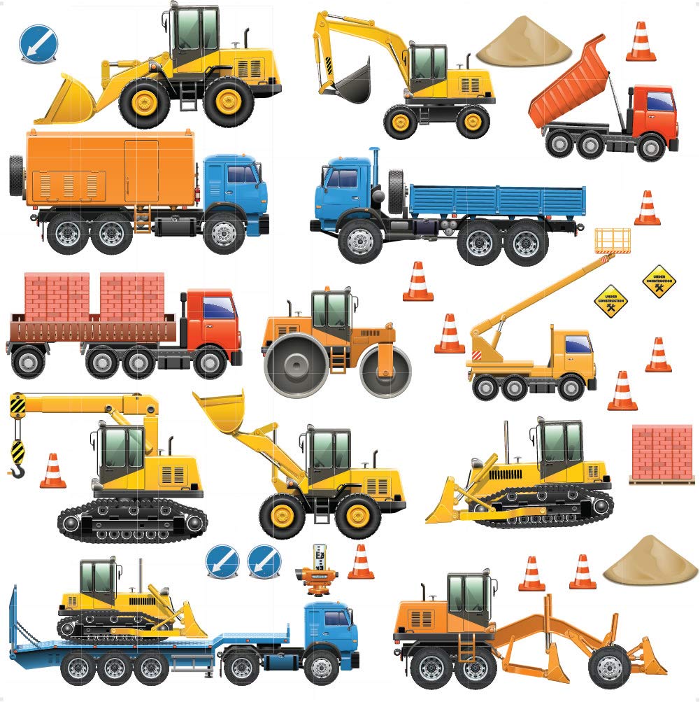 Construction Wall Stickers Vehicle Digger Boys Bedroom Decor Excavator Crane Dumper Truck Children Nursery Kids Toddler Removable Decal USV-001