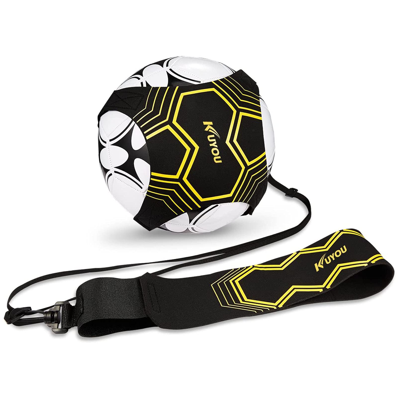 KUYOU Football Kick Trainer, Soccer Training Aid for Kids and Adults Hands Free Solo Practice,Volleyball/Rugby Training Equipment, Universal Fits #3#4#5 Footballs (Light Yellow A)