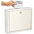 Adir Metal Suggestion Box with Lock and Slot, Wall Mount Deposit Box for Payments and Checks, Office Mail Box for Employees, Mailbox for House, Safe Drop Box with Keys - 3x10x12 Inch White