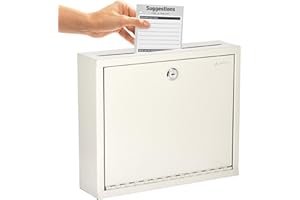 ADIR CORP. Adir Metal Suggestion Box with Lock and Slot, Wall Mount Deposit Box for Payments and Checks, Office Mail Box for Employees, Mailbox for House, Safe Drop Box with Keys - 3x10x12 Inch White