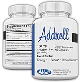Focus Pep Addrell Energy Stimulant Pills- Natural Brain Alternative Adults | Nootropic Supplements &amp; Cognitive Enhancer Substitute to Elevate Mental Focus, Memory, Alertness &amp; Study Fatigue, 60 capsules