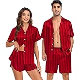 SWOMOG Couple Satin Matching Pajamas Sets Women & Men Short Sleeve Sleepwear Silk Button Down Nightwear 2 Pieces Loungewear