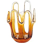 Deco 79 Glass Abstract Decorative Vase Ombre Centerpiece Vase with Wavy Oval Cutouts, Flower Vase for Home Decoration 7" x 7"