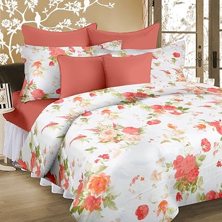 Cortina 104 TC Cotton Double Bedsheet with 2 Pillow Covers - Multicolour