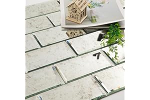 Diflart Mirror Peel and Stick Tile, Light Antique, 3x6 Inch, Beveled Mirror Subway Backsplash for Kitchen Bar Bathroom Wall Tile (5 Sq.ft, 40 Pcs)