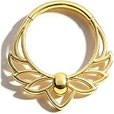 COCHARM Lotus Septum Rings 16G,316L Surgical Steel Hinged Segment Septum Nose Rings, Helix Daith Piercing Jewelry 8/10MM