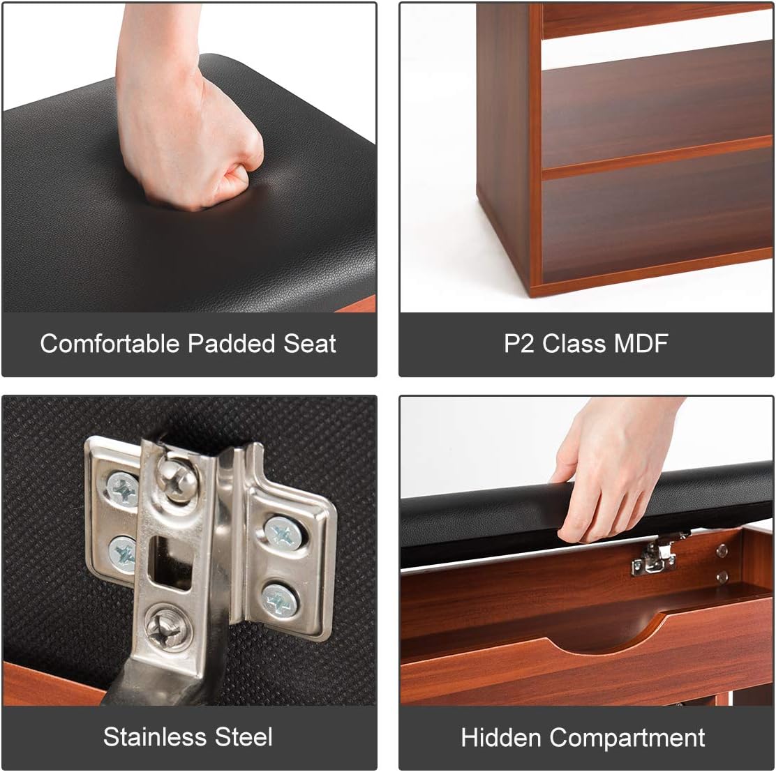 Mr IRONSTONE Shoes Bench Boot Organizing Upholstered Shoe Rack Entryway Storage, 2-Tier & 1- Hidden Compartment: Kitchen & Dining
