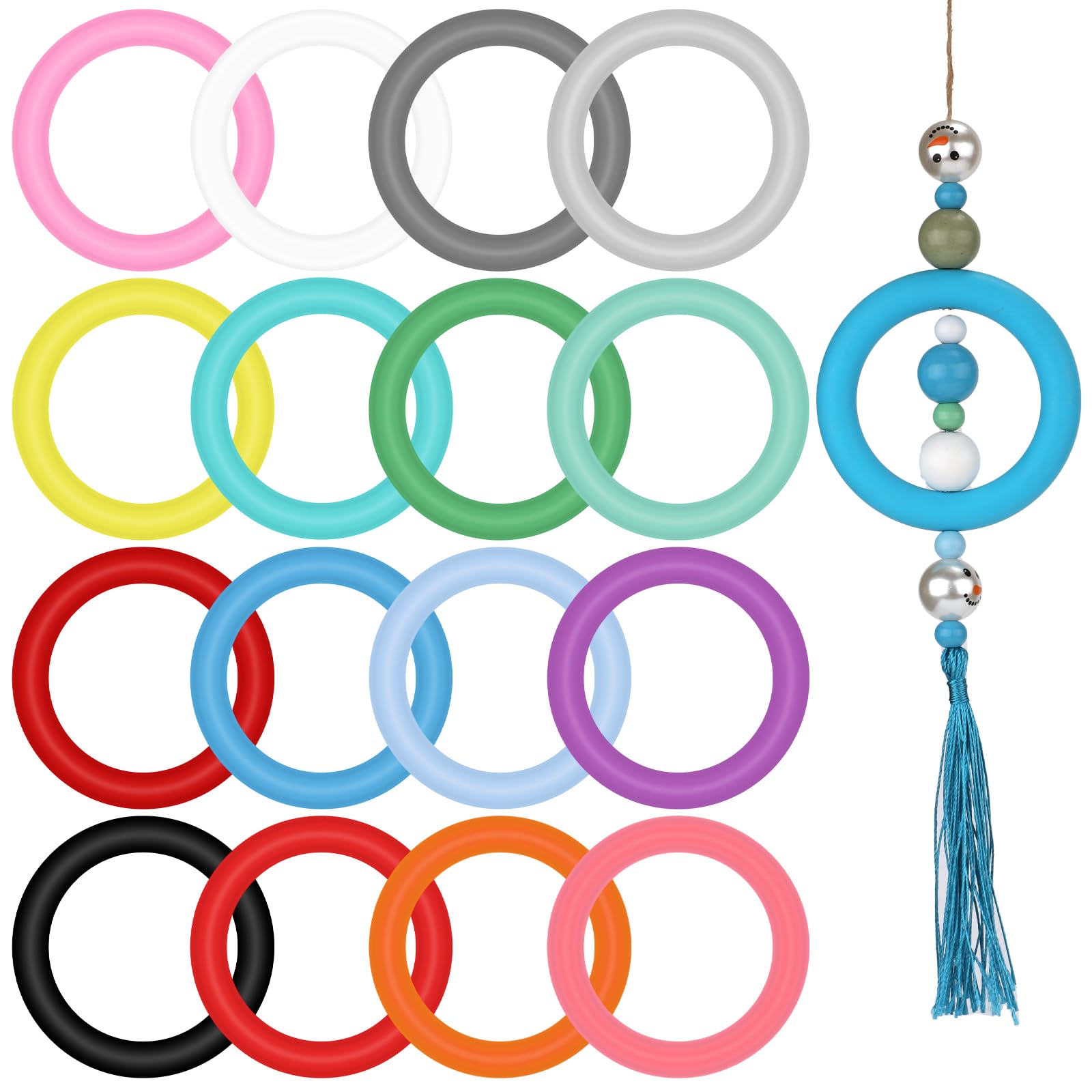Photo 1 of 16pcs Silicone Beadable O Rings, 65mm Silicone Beads Ring Round Silicone Loop with 2 Holes Focal Frame Silicone Pendant for Jewelry Making DIY Crafts Necklaces Keychains