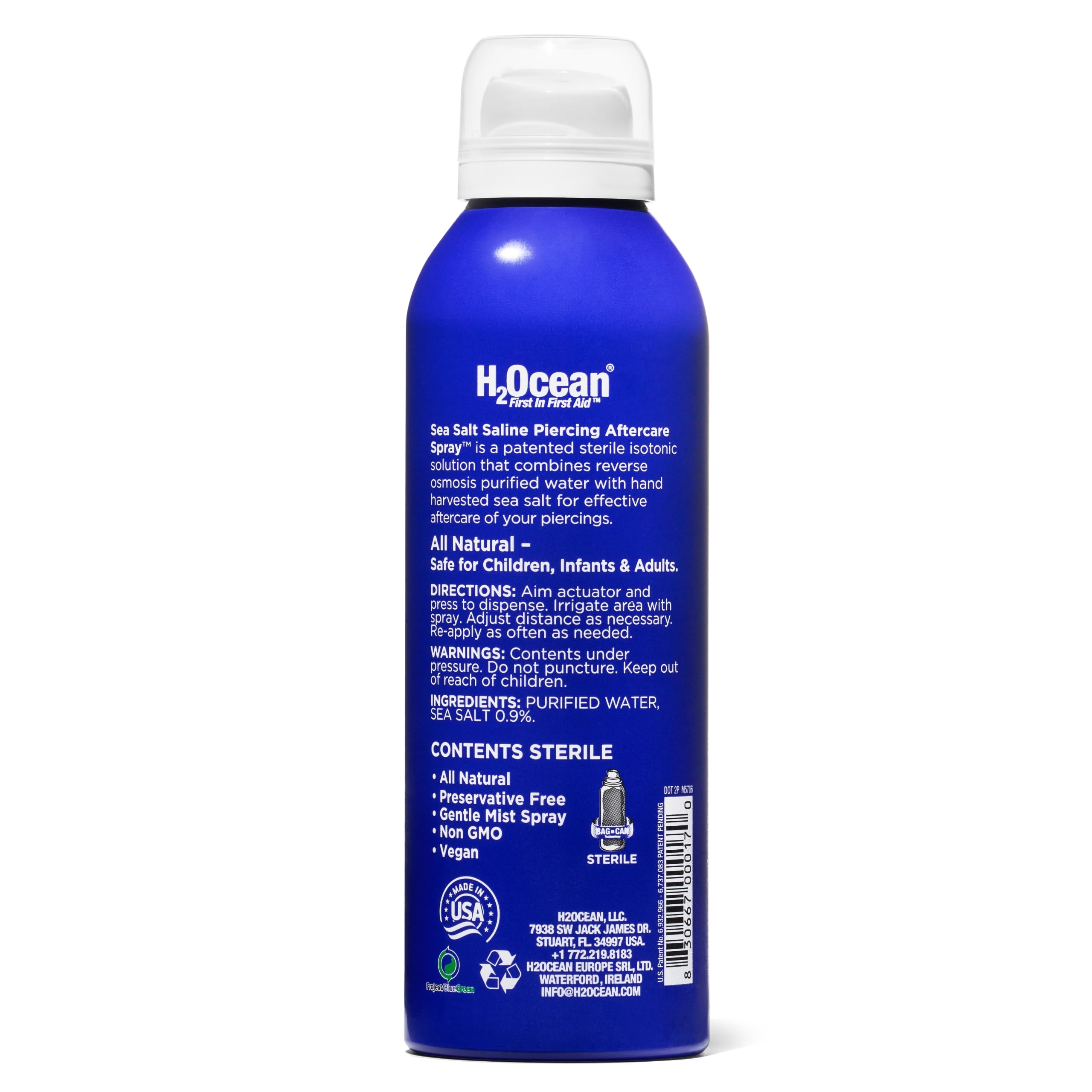 H2Ocean Sea Salt Body Piercing Spray - Saline Piercing Spray for Piercings & Body Modifications - Drug-, Preservative- & GMO-Free Vegan Piercing Aftercare - 6 oz