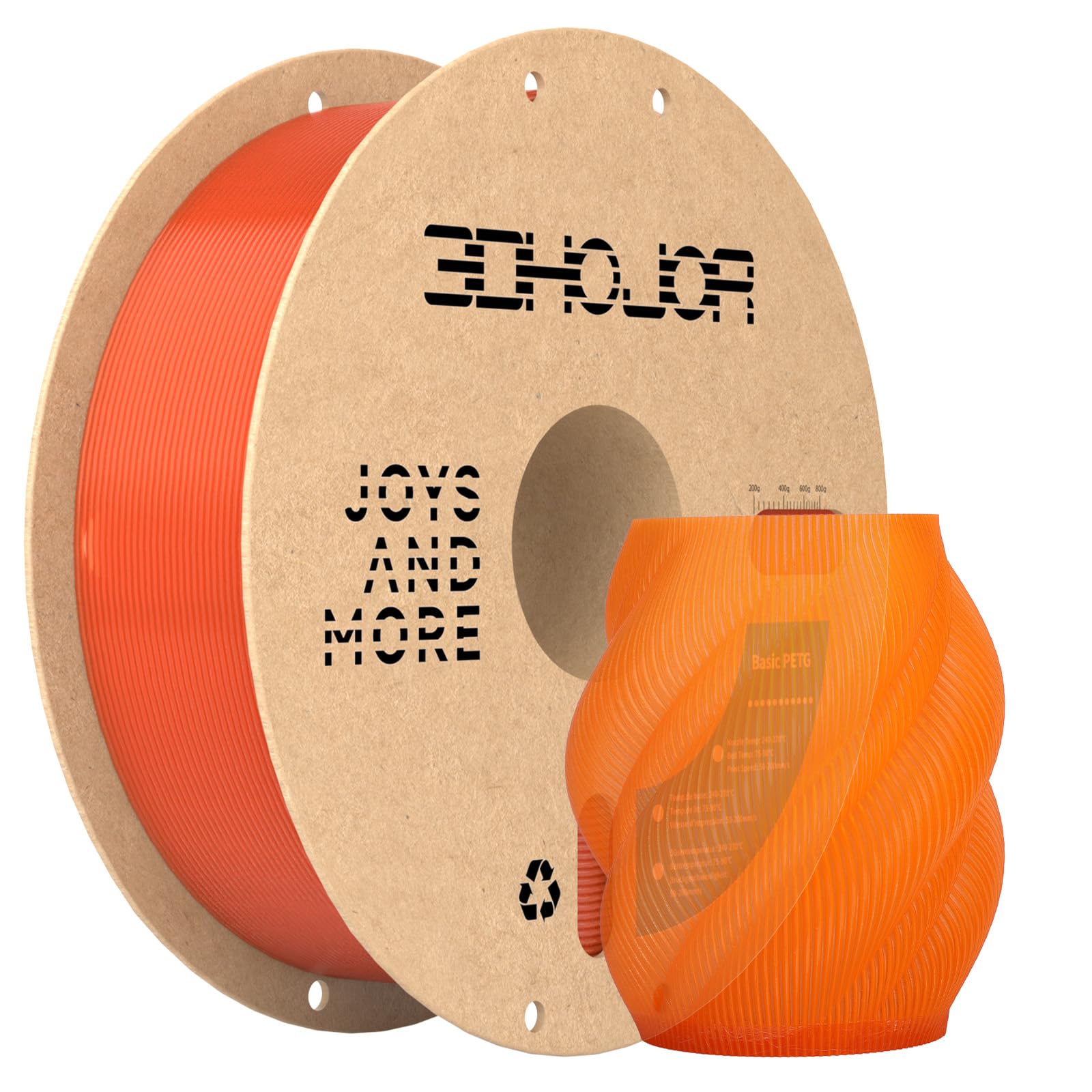 Photo 1 of 3DHoJor Update Basic PETG Filament 1.75mm, PETG 3D Printer Filament, 2.2 LBS (1KG) Cardboard Spool, Fit Most FDM 3D Printer, Translucent Orange