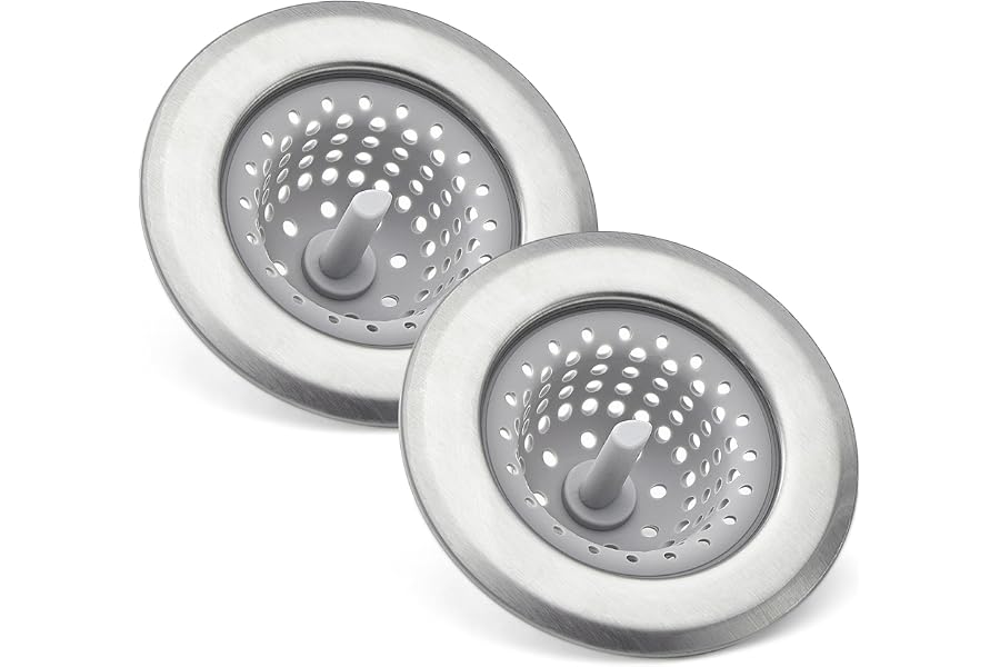 Amazon Basics 2pcs Kitchen Sink Strainer, Stainless Steel Sink Drain Strainer, Dishwasher Safe, Outer Diameter 4.4 inch/11.2cm, Inner Diameter 3 inch/7.3cm