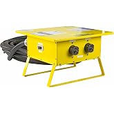 Portable Spider Box - 480V Delta Input - (2) 30A Receptacles - Steel/Safety Yellow - 30' #4/4 AWG Type SOOW Input Cord