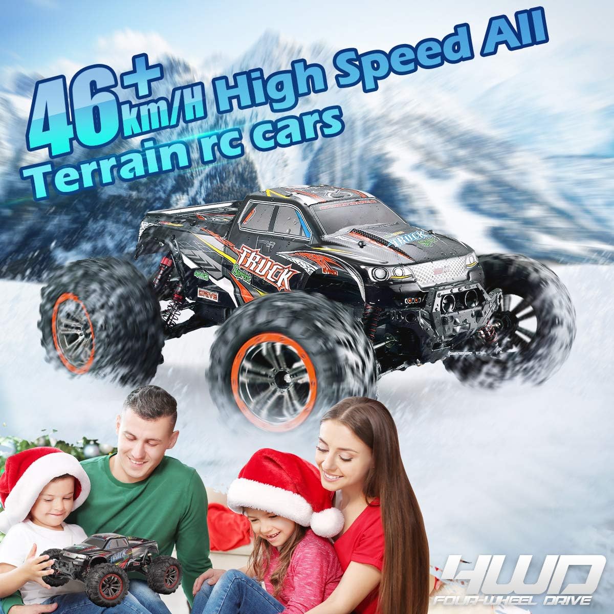 Hosim Large Size 1:10 Scale High Speed 46km/h 4WD 2.4Ghz Remote Control Truck 9125,Radio Controlled Off-Road RC Car Electronic Monster Truck R/C RTR Hobby Grade Cross-Country Car (Blue): Toys & Games
