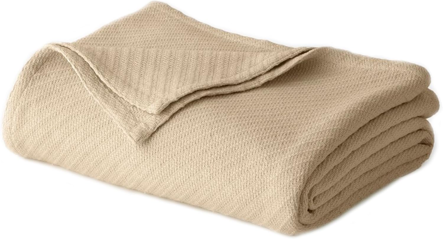 COTTON CRAFT 100 Soft Premium Cotton Thermal Blanket Full/Queen Beige Snuggle