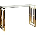 Cortesi Home Laila Console Table Stainless Steel Glass, 47" Wide, Gold,Clear